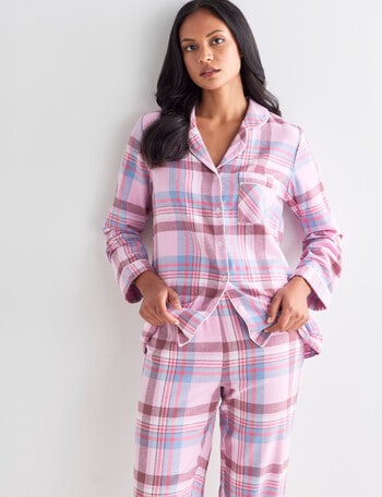 Whistle Sleep Check Flannel PJ Set, Pale Pink product photo