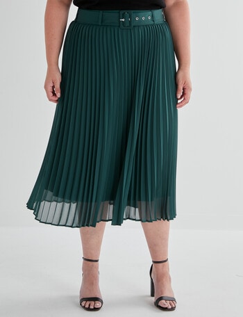 Studio Curve Belted Pleated Skirt, Emerald product photo