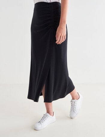 North South Merino Ruched Waist Skirt, Black product photo