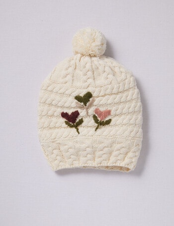 Teeny Weeny Flower Embroidery Beanie, Warm White product photo