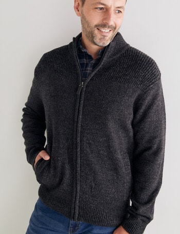 Chisel Zip Through Sweater, Black Marle product photo