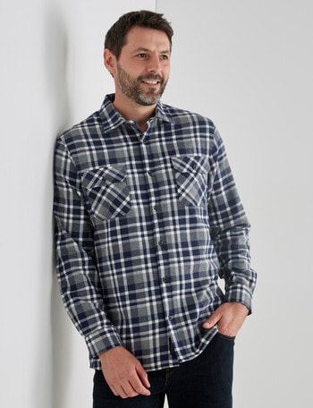 Chisel Long Sleeve Flannel Shirt, Navy product photo