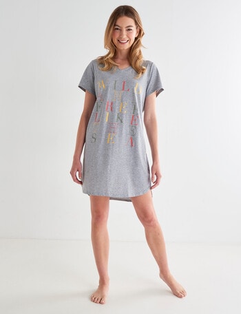 Zest Sleep Text T-Shirt Nightie, Grey Marle, 8-22 product photo