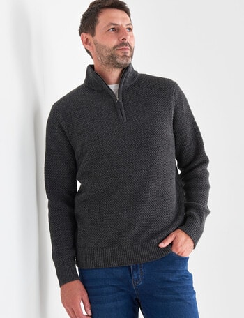 Chisel 1/4 Zip Textured Sweater, Charcoal Marle product photo