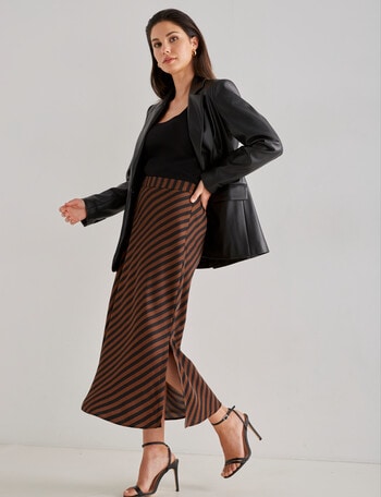 Whistle Stripe Satin Slip Skirt, Brown & Black product photo