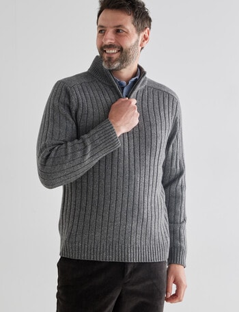 Chisel 1/4 Zip Ribbed Sweater, Grey Marle product photo