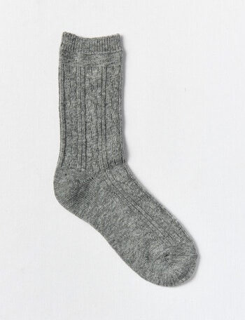 Simon De Winter Winter Warm Crew Sock, Textured Light Grey Marle product photo