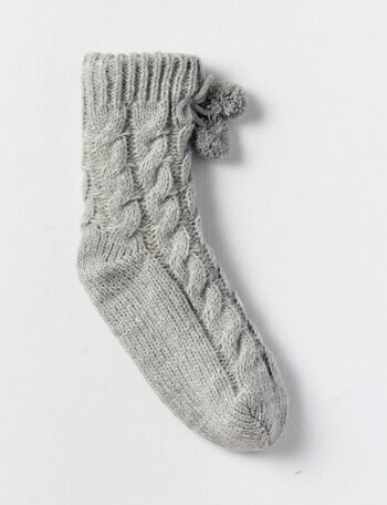 Simon De Winter Sherpa Lined Cable Knit Home Socks, Pearl Stone product photo