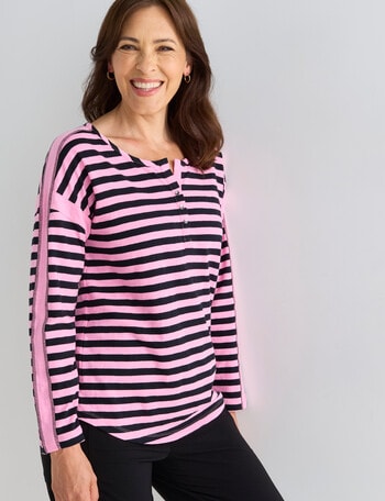 Line 7 Stripe Interpid Top, Pink & Black product photo