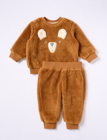 Teeny Weeny Sherpa Teddy Bear Track Suit Set, 2-Piece, Brown product photo