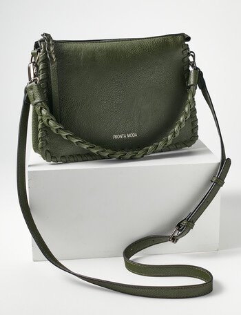 Pronta Moda Braided Handle Nora Shoulder Bag, Olive product photo