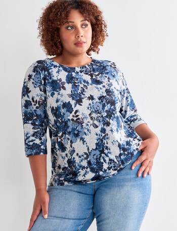 Studio Curve Supersoft Long Sleeve Floral Printed Top, Blues product photo