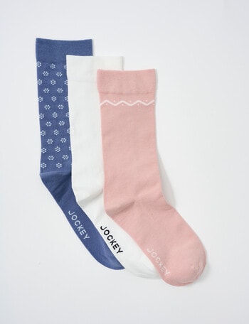 Jockey Cotton Crew Socks, 3-Pack, Blue,White & Bandi, 3-8 product photo