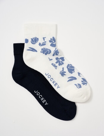 Jockey Woman Fine Circulation Anklet Socks, 2-Pack, Floral Blue, 3-8 product photo