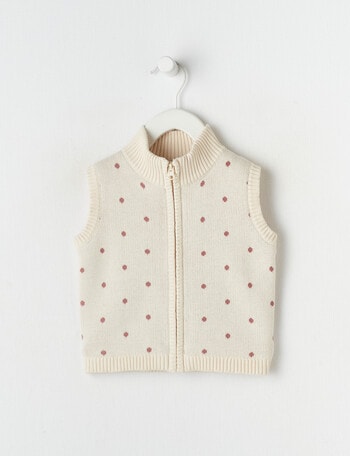 Teeny Weeny Maeve's Enchanted Wood Knit Vest, Pink Spot product photo