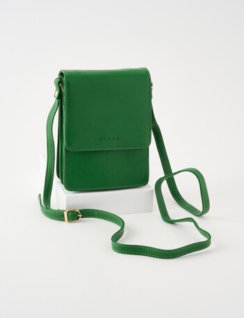 Carte Leather Foldover Crossbody Bag, Monstera Green product photo