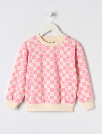 Mac & Ellie Checkers Sweatshirt, Hot Pink product photo