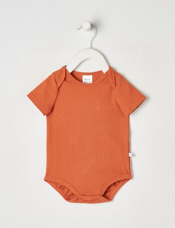 Teeny Weeny Short-Sleeve Rib Bodysuit, Pumpkin Orange product photo