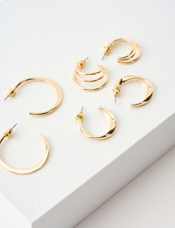 Whistle Accessories Hoop Earring Set, 3-Pack, Imitation Gold product photo