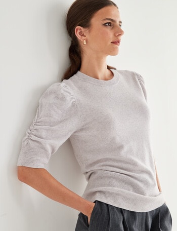State of play Wool Cashmere Blend Short Sleeve Sweater, Lavender Fog product photo