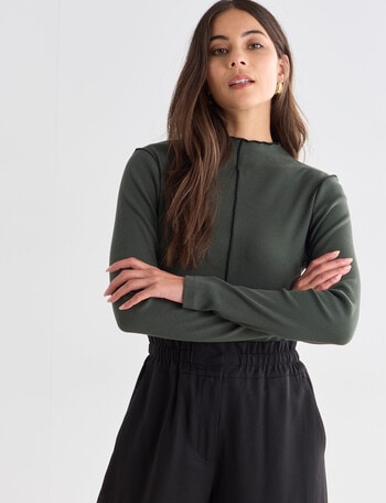 Mineral Contrast Stitch Rib Top, Sage product photo