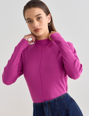 Mineral Contrast Stitch Rib Top, Magenta product photo