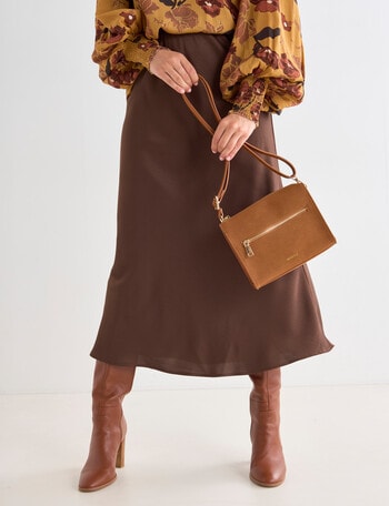 Whistle Accessories Faux Suede Barrel Crossbody Bag, Tan product photo