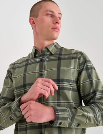 Tarnish Long Sleeve Printed Check Shirt, Green product photo