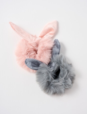 Switch Fluffy Ear Scrunchies, 2-Pieces, Charcoal & Pink product photo