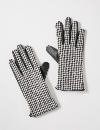 Boston + Bailey Houndstooth & Pleather Fleece Lined Glove, Black & White product photo