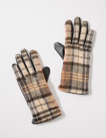 Boston + Bailey Check & Pleather Fleece Lined Glove, Beige product photo