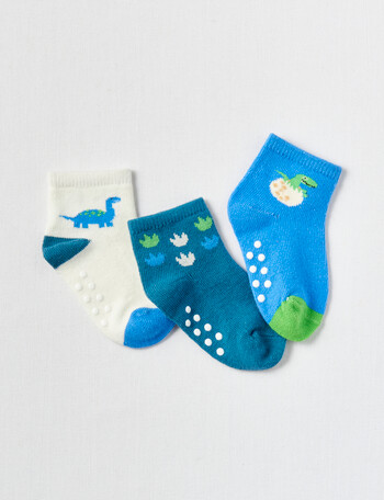 Simon De Winter Dino Crew Sock, 3-Pack, Blue, Teal & Cream product photo