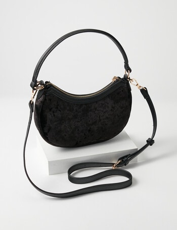 Harlow Velvet Petit Shoulder Bag, Black product photo