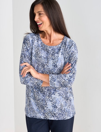 Ella J Soft Touch Batwing Top, Navy Dot product photo