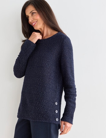 Ella J Textured Button Detail Top, Navy product photo
