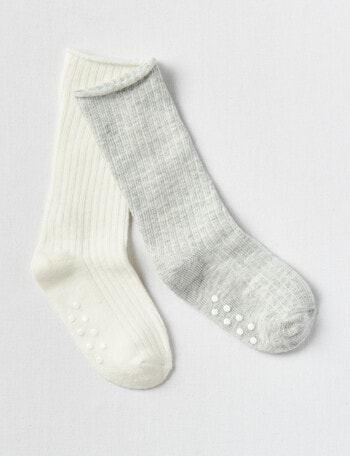 Simon De Winter Rib Knee High Socks, 2-Pack, Grey & Cream product photo