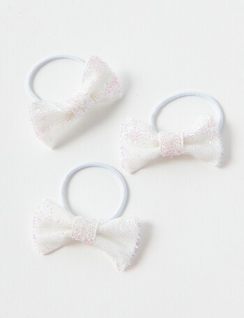 Mac & Ellie Glitter Bow Hair Tie, 3-Pack, Silver product photo