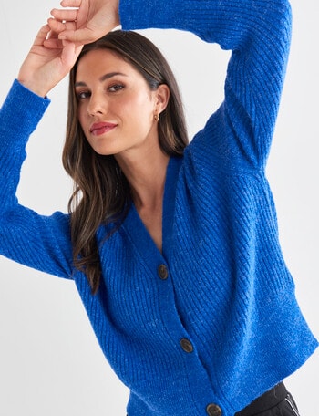 Whistle Long Sleeve Button Front Rib Cardi, Blue product photo