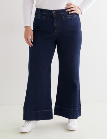 Denim Republic Curve High Waisted Wide Leg Jean, Dark Wash product photo