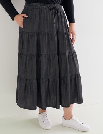 Studio Curve Tiered Maxi Skirt, Black product photo