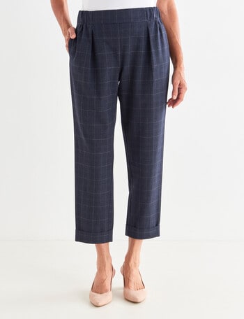 Ella J Cuffed Trouser Pant, Navy Check product photo