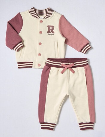 Teeny Weeny Fleece Colour Block Track Suit Set, Pink product photo