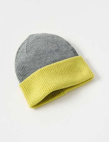 Whistle Accessories Contrast Beanie, Grey & Yellow product photo