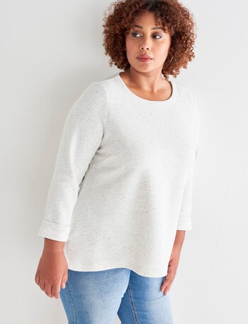 Studio Curve Ribbed Winter Knit Tee, White Marle product photo