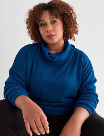 Studio Curve Supersoft Roll Neck Ribbed Sweatshirt, Teal product photo