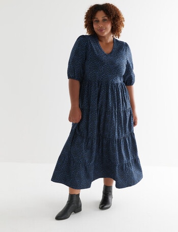 Studio Curve Animal Print Knit Tiered Dress, Blue product photo