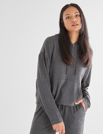 Zest Supersoft Hooded Zip Draw Hem Top, Charcoal Marle product photo