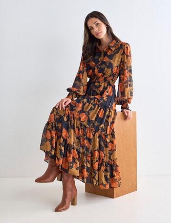 Whistle Vienna Floral Shirred Waist Dress, Navy product photo