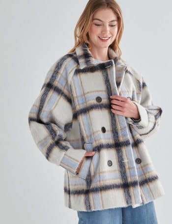 Zest Double Breasted Raglan Sleeve Coat, Sky Check product photo