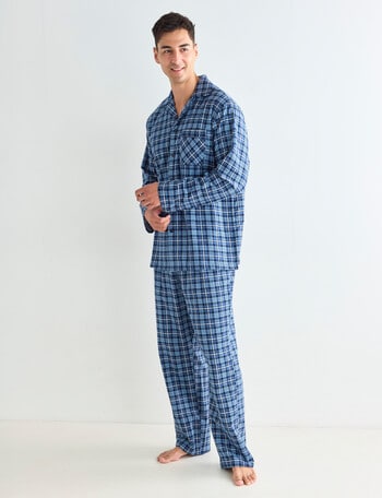 Chisel Check Flannel Long PJ Set, Navy & Blue product photo